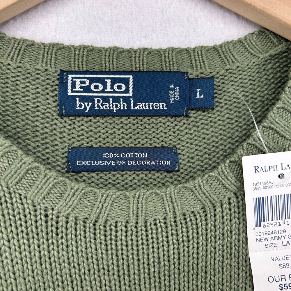 POLO RALPH LAUREN Sweater Mens L Iconic Crew Neck Jumper Pullover Green NEW - Picture 5 of 9